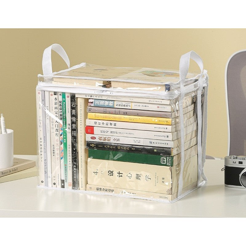 Cutie de Depozitare, Klevo, din PVC + Textil, Rezistenta la Apa, Geanta pentru Carti, 38x24x32 cm, Transparent-Alb