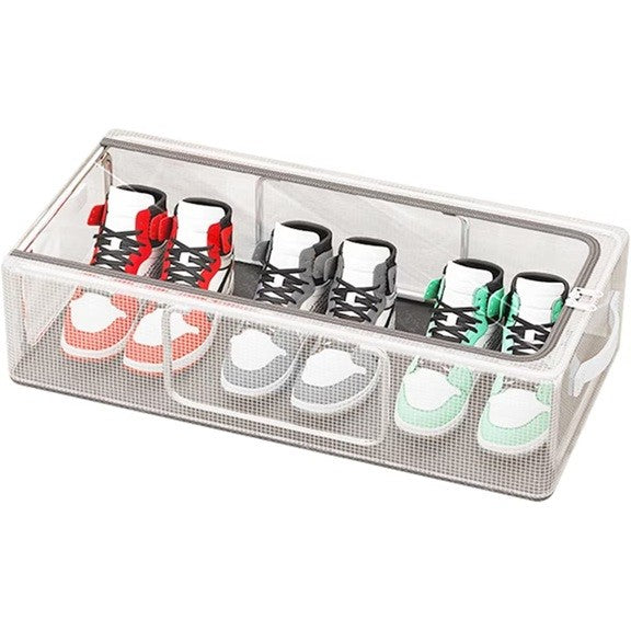 Cutie de Depozitare pentru Pantofi, Klevo, 40x30x21 cm, din Plasa PVC Impermeabila si Cadru de Otel, Pliabila, Fermoar Bidirectional, Transparenta
