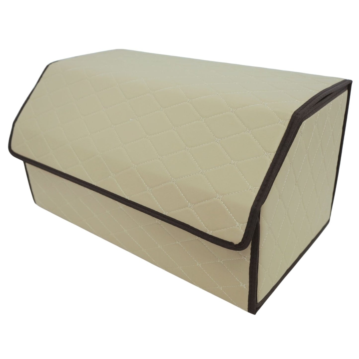 Cutie de Depozitare Auto, Klevo, Organizator Premium Portbagaj, 2 Compartimente Depozitare, Geanta Multifunctionala din Piele Ecologica, Pliabil si Rezistent la Uzura, Bej Deschis, 55 x 30 x 30cm