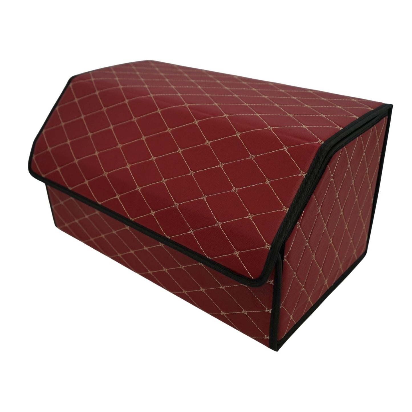Cutie de Depozitare Auto, Klevo, Organizator Premium Portbagaj, Geanta Multifunctionala din Piele Ecologica, 2 Compartimente Depozitare, Rezistent la Uzura si Pliabil, Bordo, 55 x 30 x 30cm