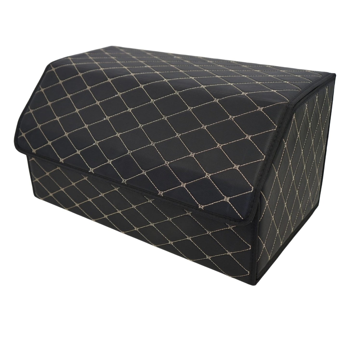 Cutie de Depozitare Auto, Klevo, Organizator Premium Portbagaj, Geanta Multifunctionala, Piele Ecologica, Pliabil si Rezistent la Uzura, 2 Compartimente Depozitare, Pliabil si Rezistent la Uzura, Negru/Alb, 55 x 30 x 30cm