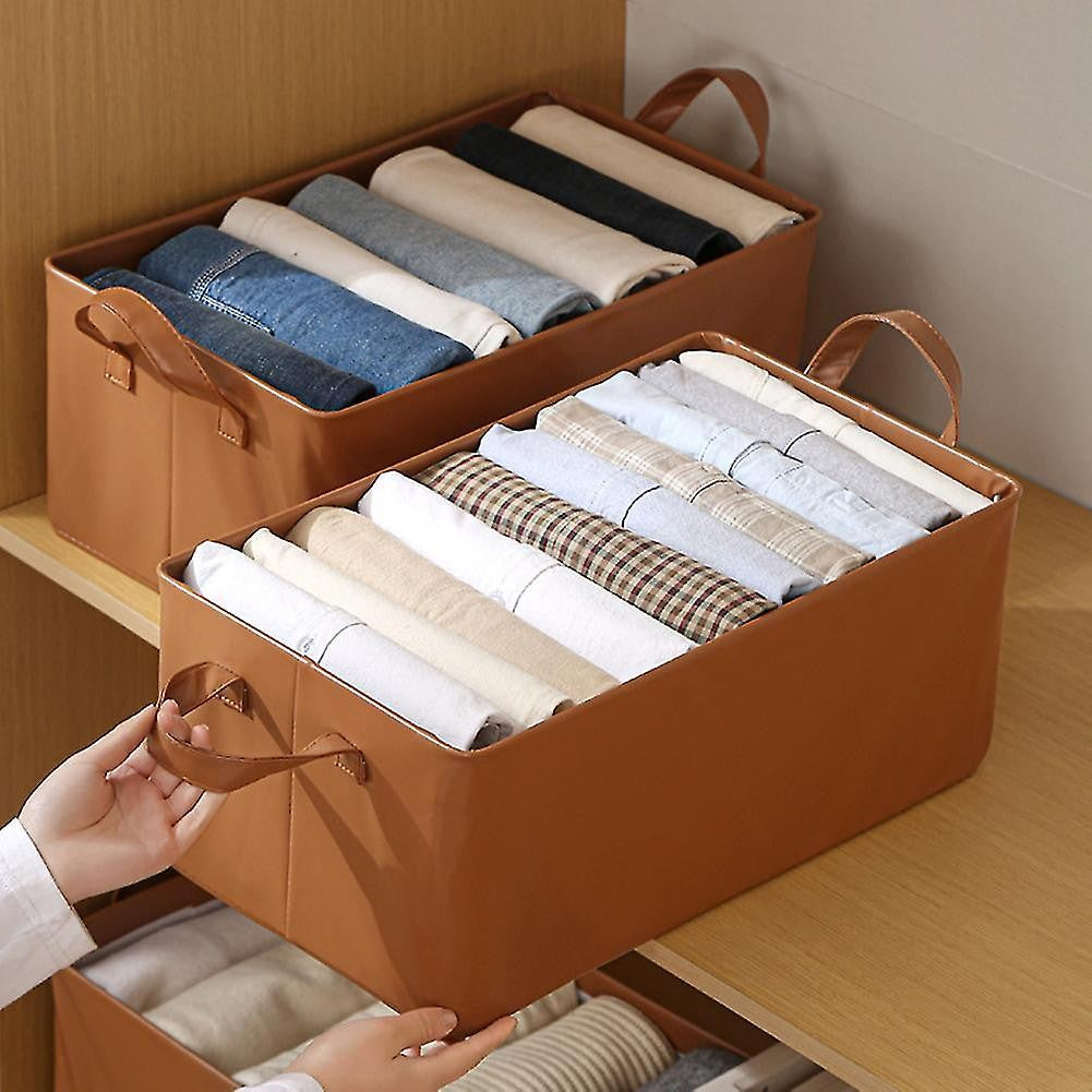 Cutie de Depozitare Tip Cos, Klevo, Material Piele Ecologica, Pliabila, 47x28x20 cm, 26 l, Cadru Metalic, cu Manere, Maro