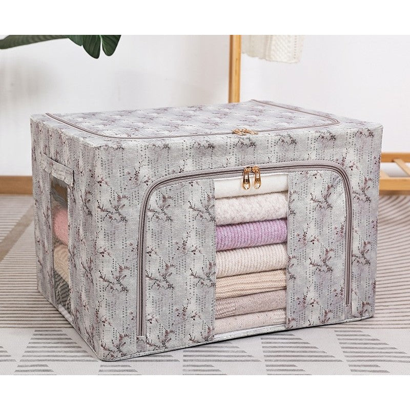 Cutie Depozitare, Klevo, 66L, din Material Textil, 50 x 40 x 33 cm, pentru Haine si Lenjerii, Model Flori de Primavara, Gri