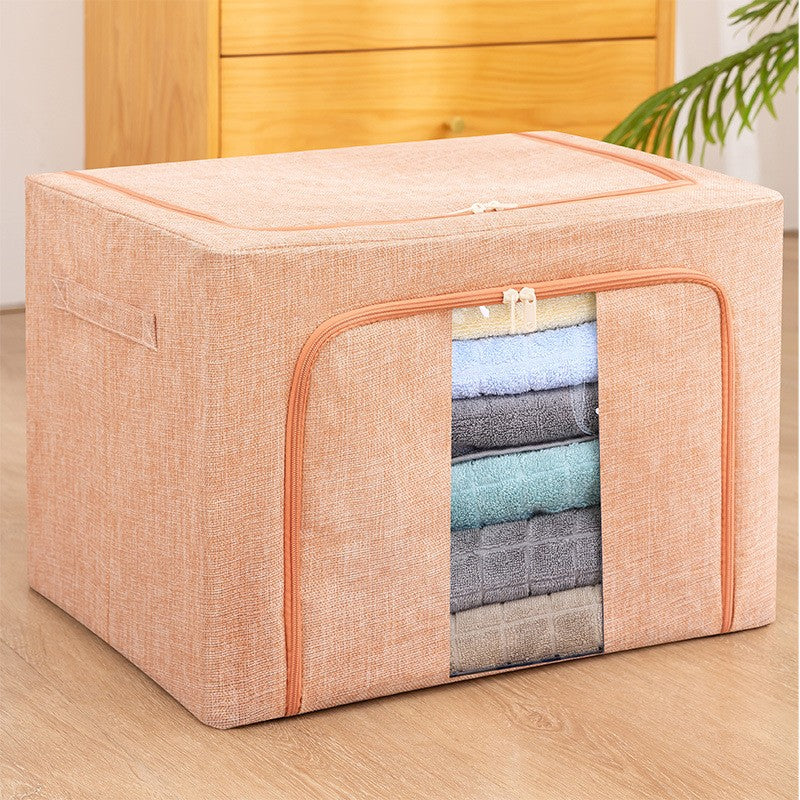 Cutie de depozitare pliabila, Klevo, Cu fermoar, 66 L, Textil, 50x40x33 cm, Cadru Metalic, Suport Baza Stabil din Plastic, Roz pudrat, model 2