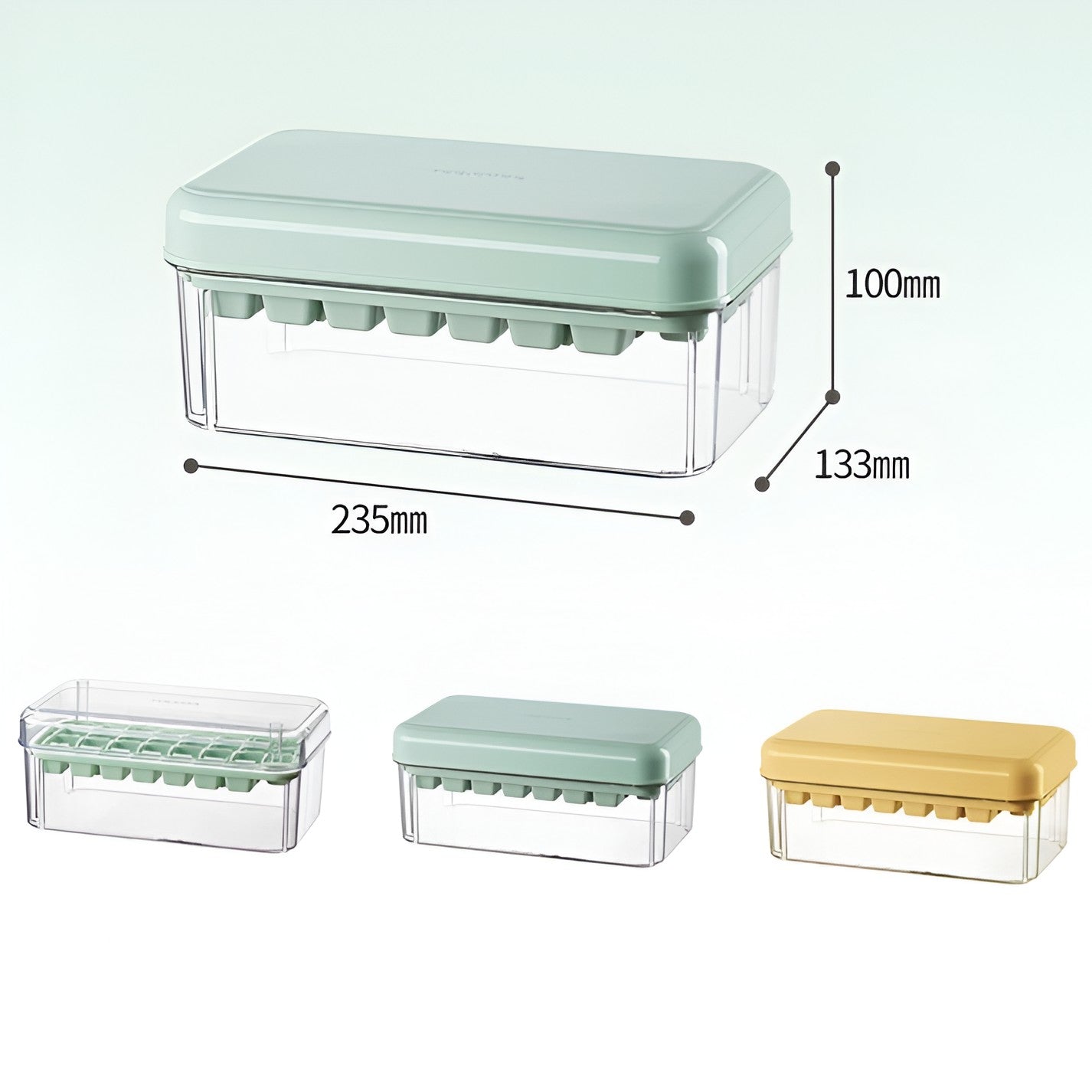 Set Cutie pentru Gheata, Klevo, Uz Casnic, Doua Tavite pentru Cuburi, Capac Etans, Lopata, 23.5x13.3x10 cm, Verde