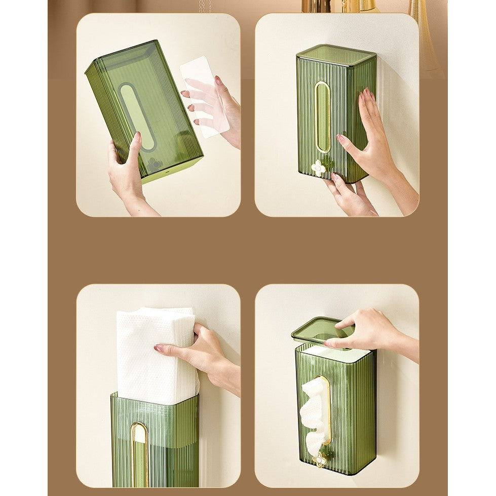 Cutie suport servetele eleganta Klevo, cu montare pe perete sau dulap, material plastic dur, 21.3 x 8.7 x 12 cm, verde