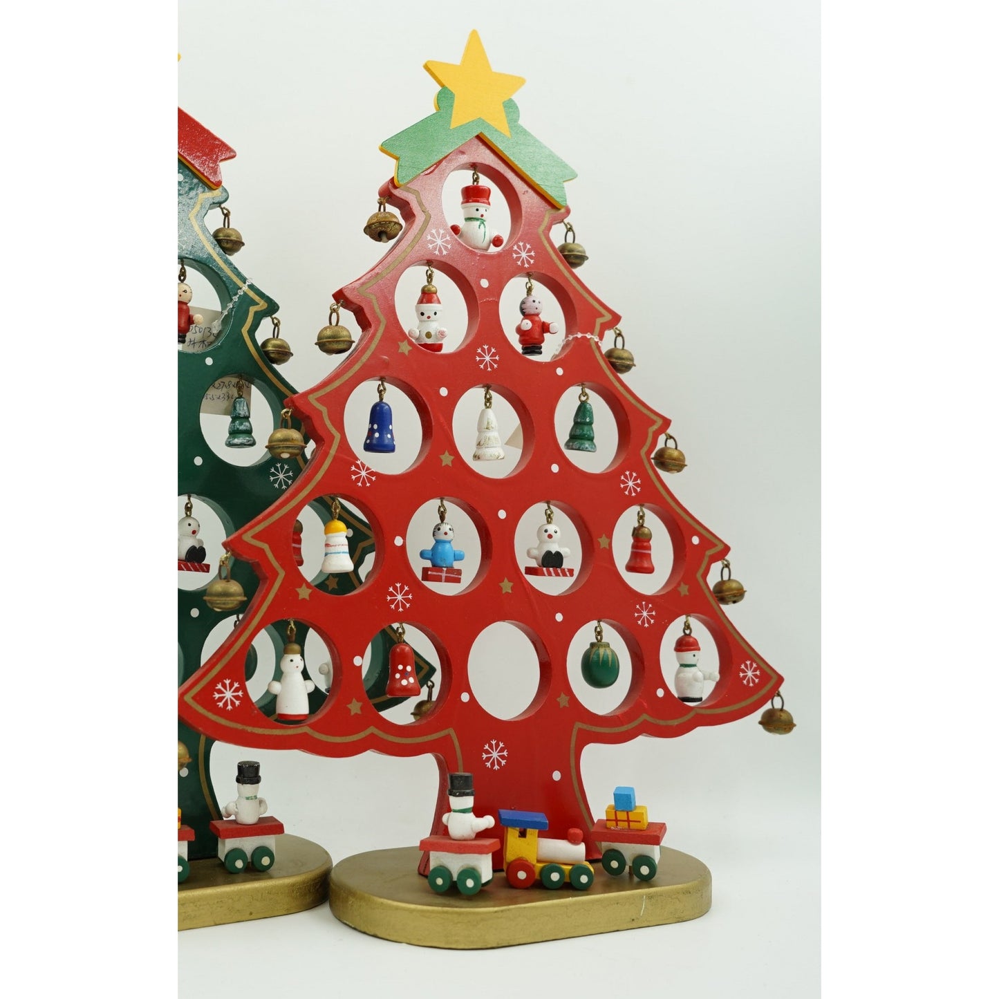 Decoratiune Craciun, Brad, Rosu, 15 cavitati cu ornamente, 25.5 cm x 33 cm, Lemn, Klevo