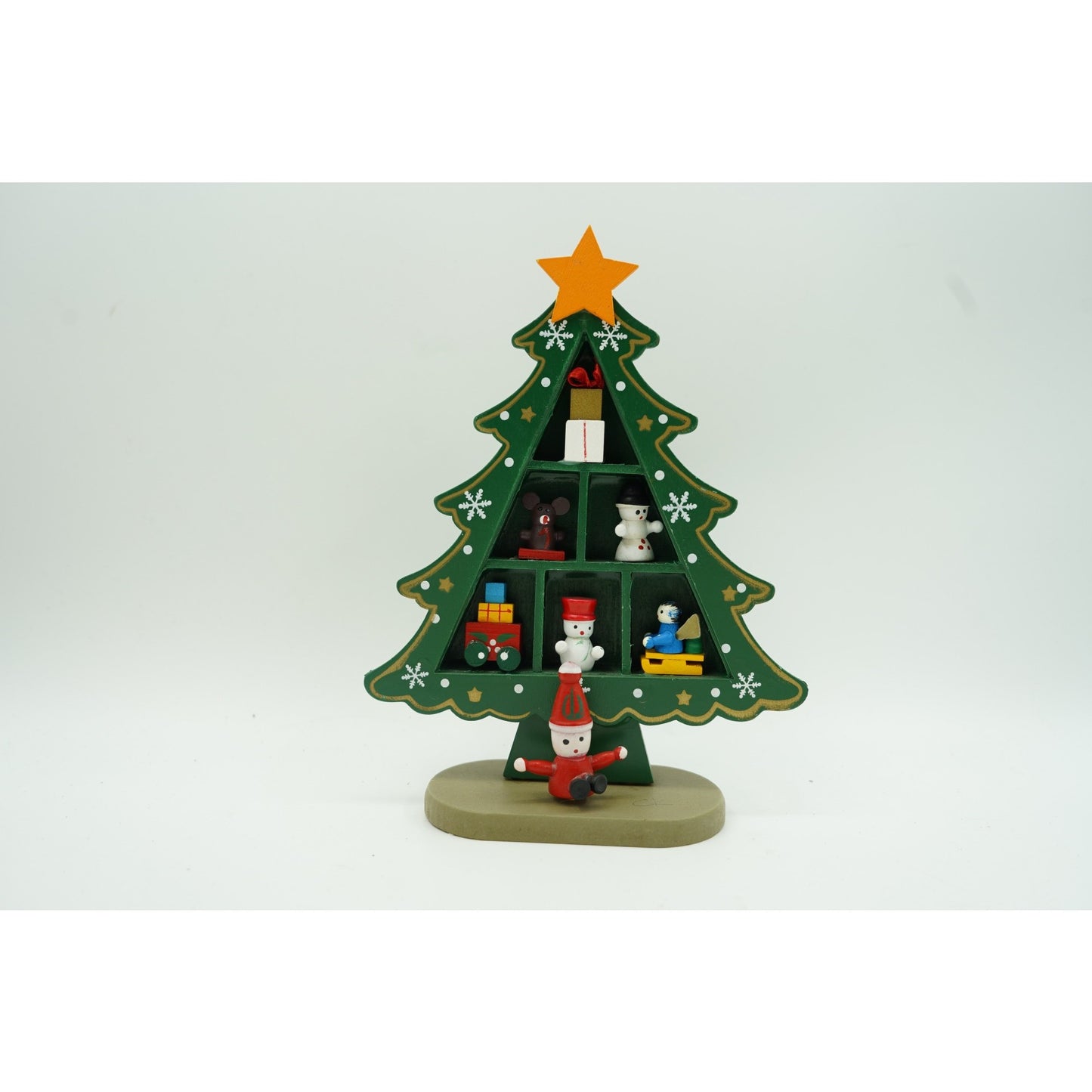 Decoratiune Craciun, Brad, Verde, 3 randuri cu ornamente, 12 cm x 18 cm, Lemn, Klevo
