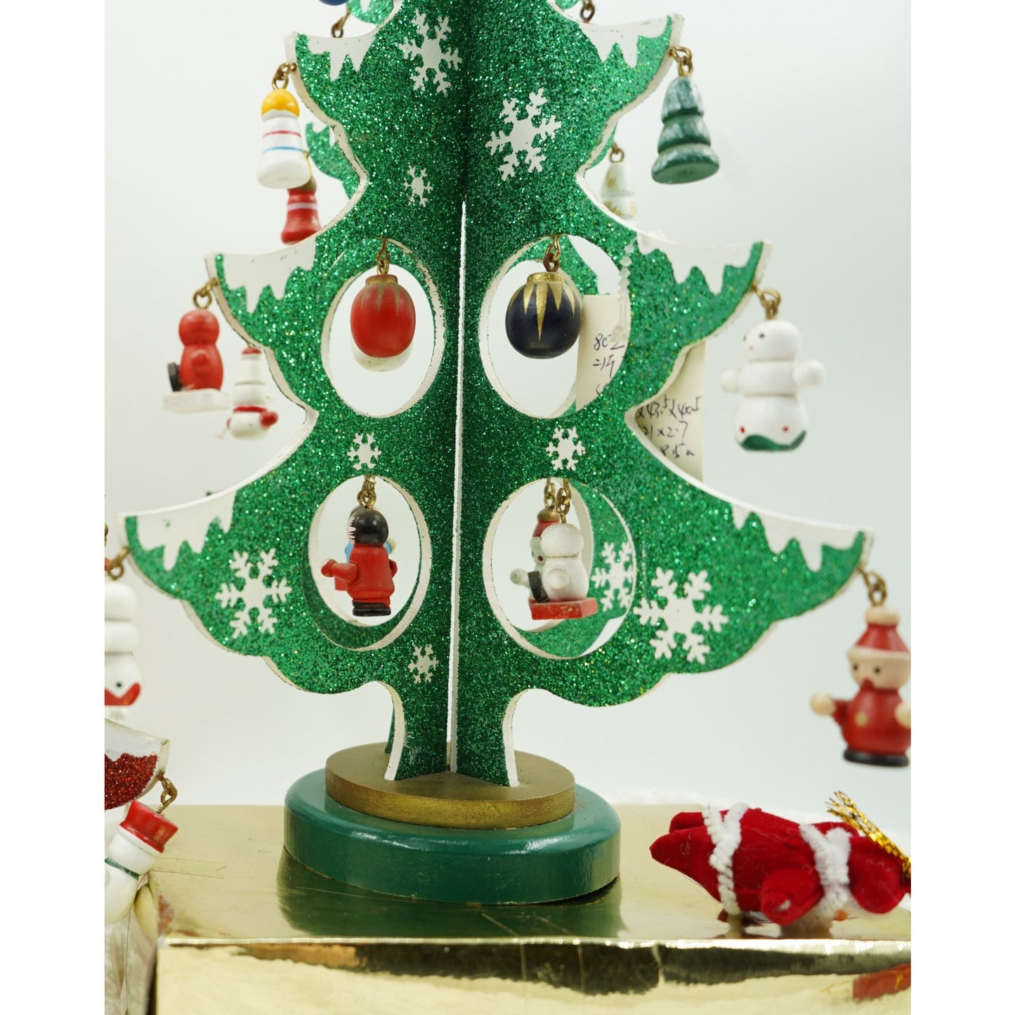 Decoratiune Craciun, Brad, Verde/Alb, 8 cavitati cu ornamente, 18.5 cm x 33 cm, Lemn, Klevo