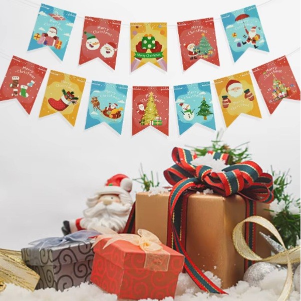 Decoratiune de Craciun, Klevo, Tip Banner, 12 Piese, pentru Usa sau Perete, Multicolor, Sfoara Inclusa, Model B