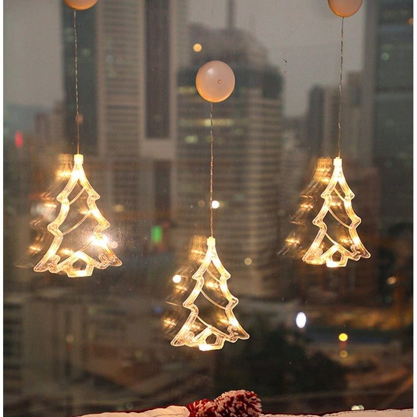 Decoratiune de Craciun Luminoasa in forma de Brad, 21x13 cm, cu Ventuza, Alb Cald, Klevo