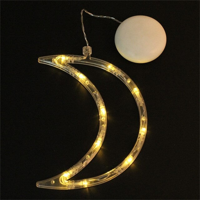 Decoratiune de Craciun Luminoasa in forma de Luna, 18.5x12 cm, cu Ventuza, Alb Cald, Klevo