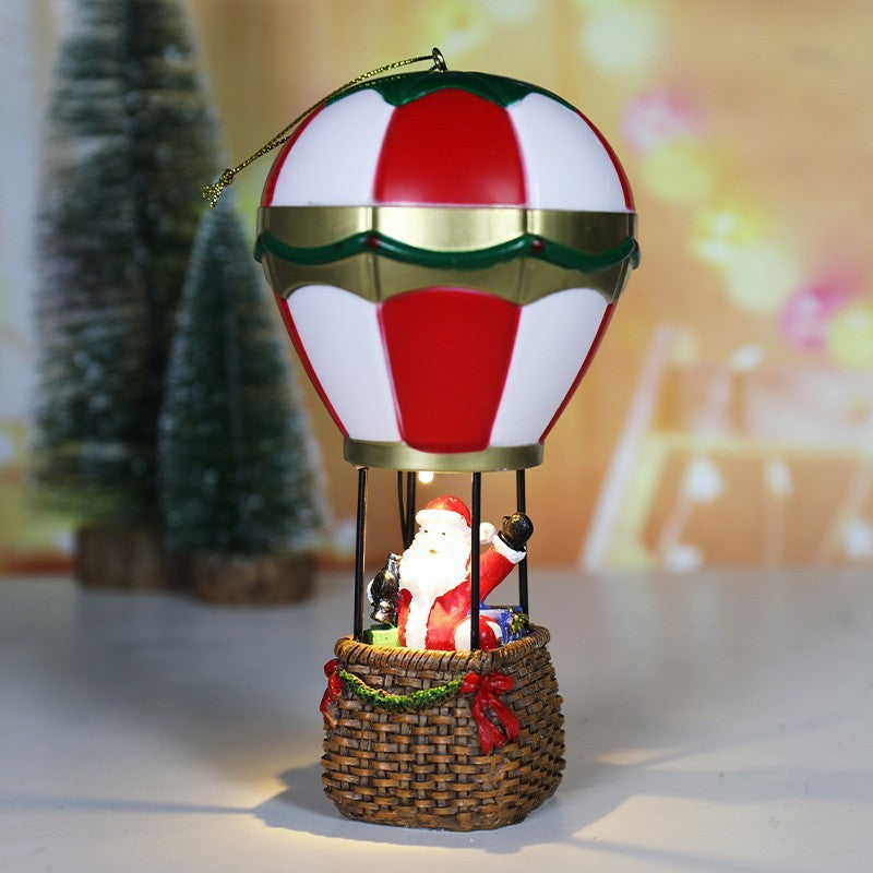 Decoratiune de Craciun tip Balon cu Aer Cald, Klevo, Balon cu Mos Craciun, din Rasina, Model Balon cu Aer Cald si Mos Craciun Iluminare LED, 17 x 5 x 5 cm, Gri Rosu