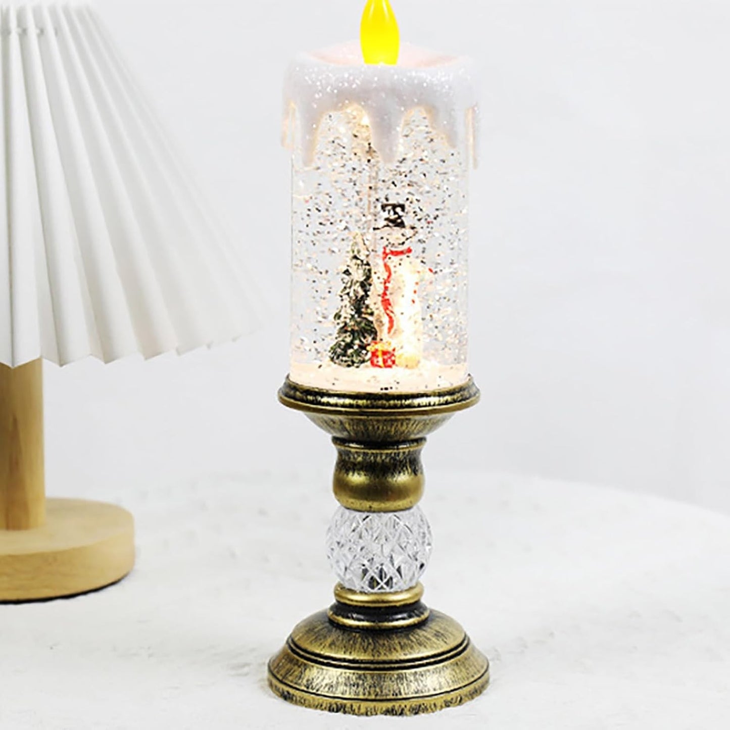 Decoratiune Luminoasa, Klevo, Lampa de Craciun, cu Lumina LED, Ornament Model Sfesnic cu Lumanare Om de Zapada, 26x8.5x8.5 cm, Auriu