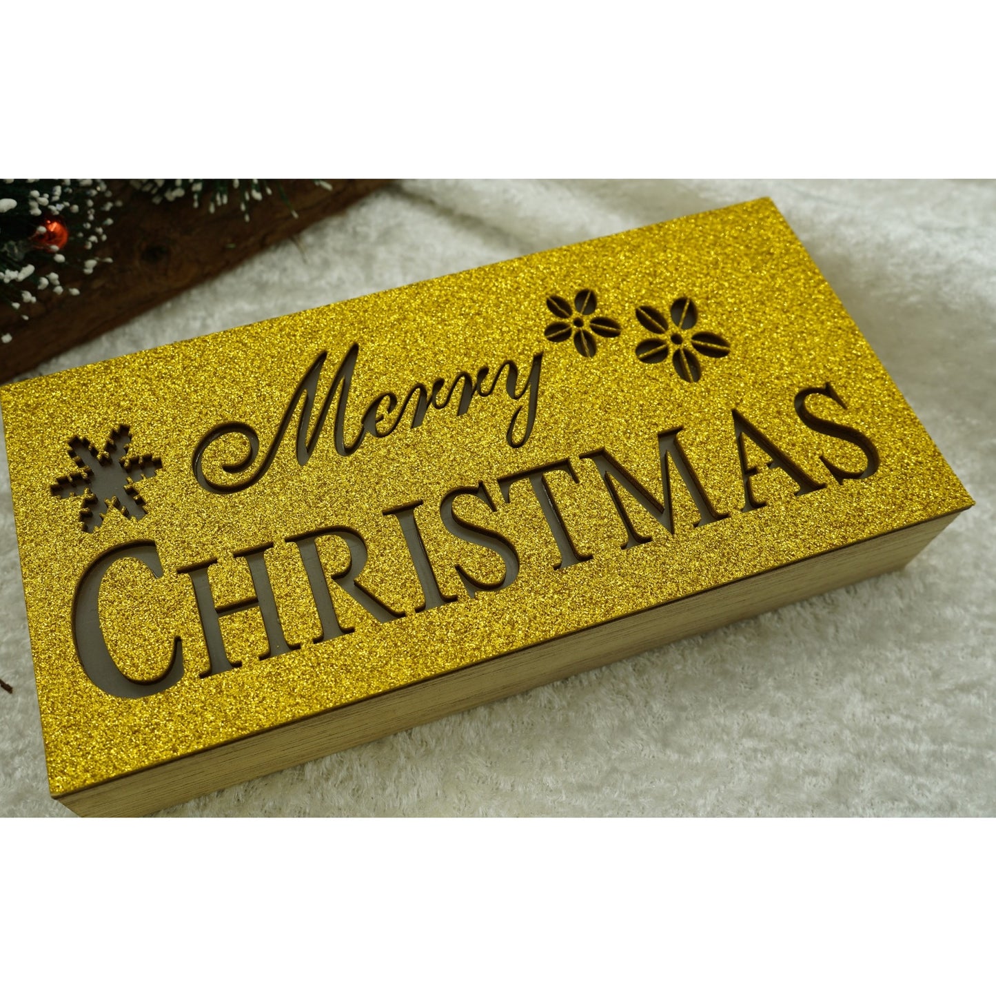 Decoratiune luminoasa, Klevo, Marry Christmas, galben, lungime: 19 cm, latime: 9 cm, inaltime: 4 cm, lemn, interior/exterior