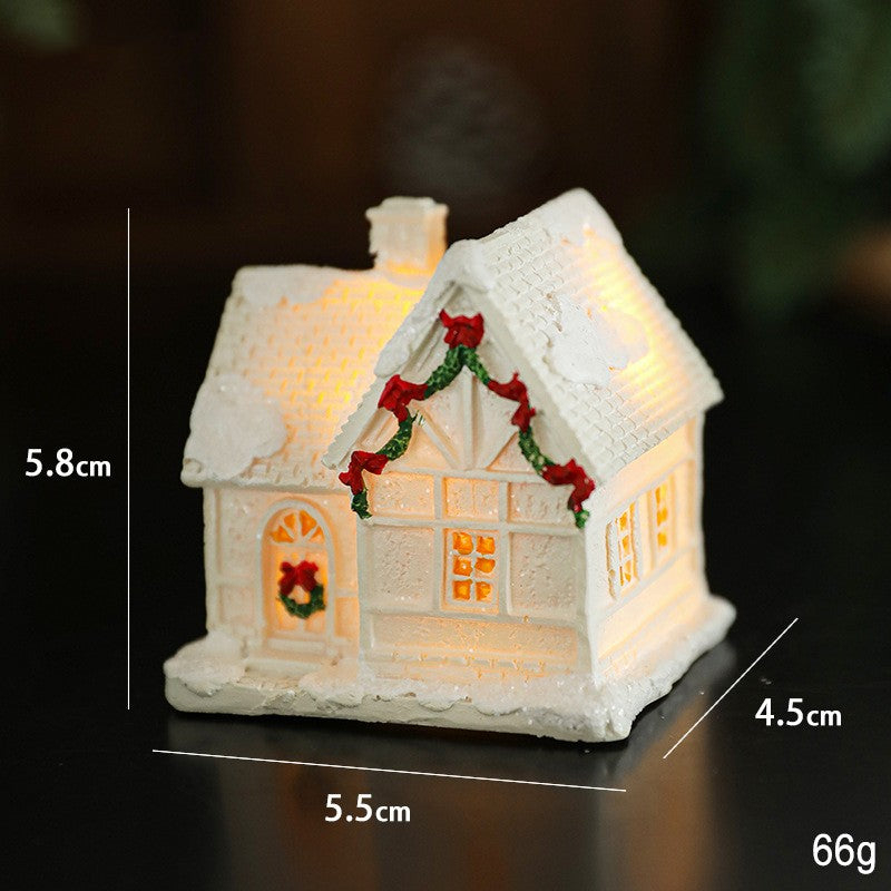 Decoratiune Ornament de Craciun, Klevo, Casuta de Craciun din Rasina, Model Casa Mica Iluminata din Interior, 5.8 x 5.5 x 4.5 cm, Alb