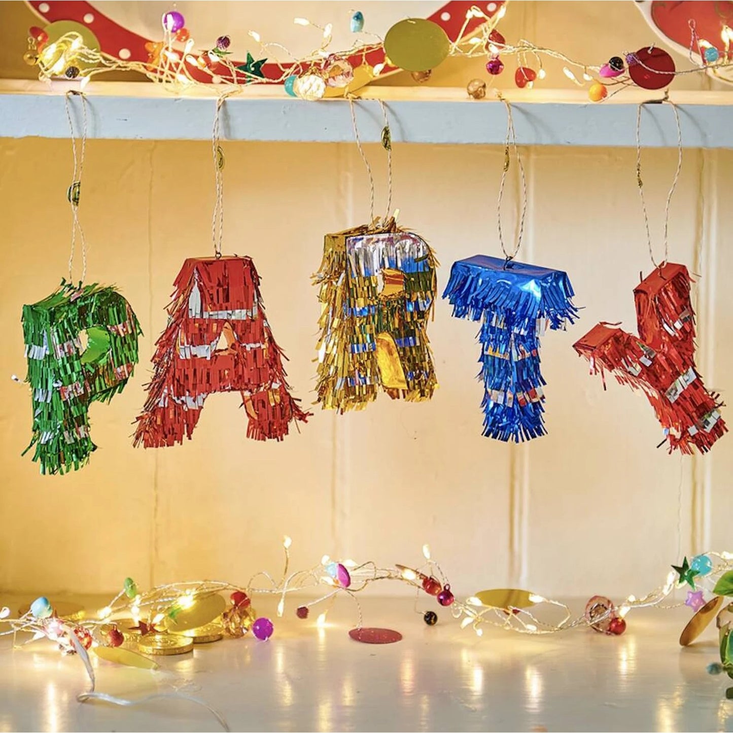 Pinata Mini PARTY, Klevo, Accesoriu pentru Petrecere Set 5 Bucati din Hartie Creponata si Carton, Pinata pentru Petreceri, 61 x 43 x 8 cm, Multicolor