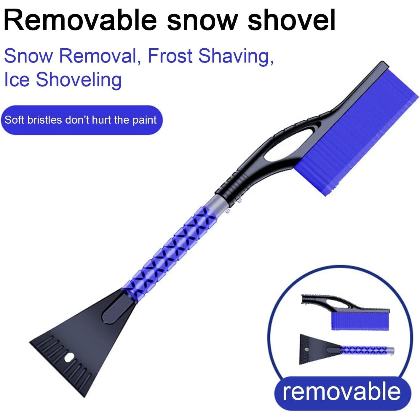 Perie de Zapada cu Racleta pentru Masina, Klevo, Multifunctionala, Demontabila, cu Maner Antiderapant, Aluminiu, Plastic, Fragmentarea Ghetii de pe Parbriz, Solutia pentru Iarna, pentru Dezghetare, 68x24x11.1 cm, Albastru
