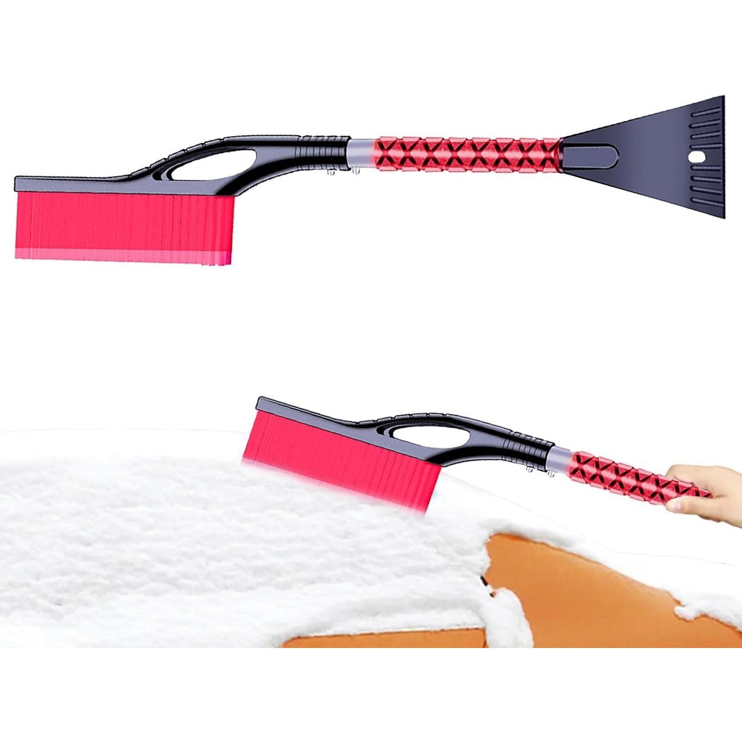 Perie de Zapada cu Racleta pentru Masina, Klevo, Multifunctionala, Demontabila, cu Maner Antiderapant, Aluminiu, Plastic, Fragmentarea Ghetii de pe Parbriz, Solutia pentru Iarna, pentru Dezghetare, 68x24x11.1 cm, Rosu