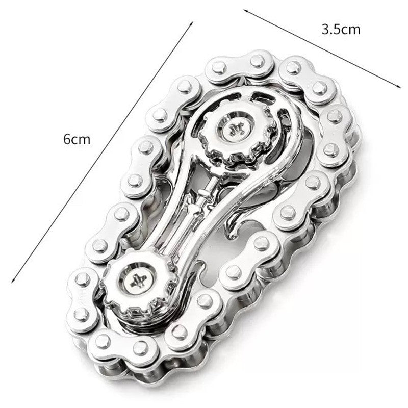 Jucarie Fidget Spinner Premium Anti Stres, Klevo, Giroscop din Aliaj, Jucarie din Metal de decompresie, forma Lant de Angrenaj de Bicicleta, 6 x 3.5 cm, Argintiu
