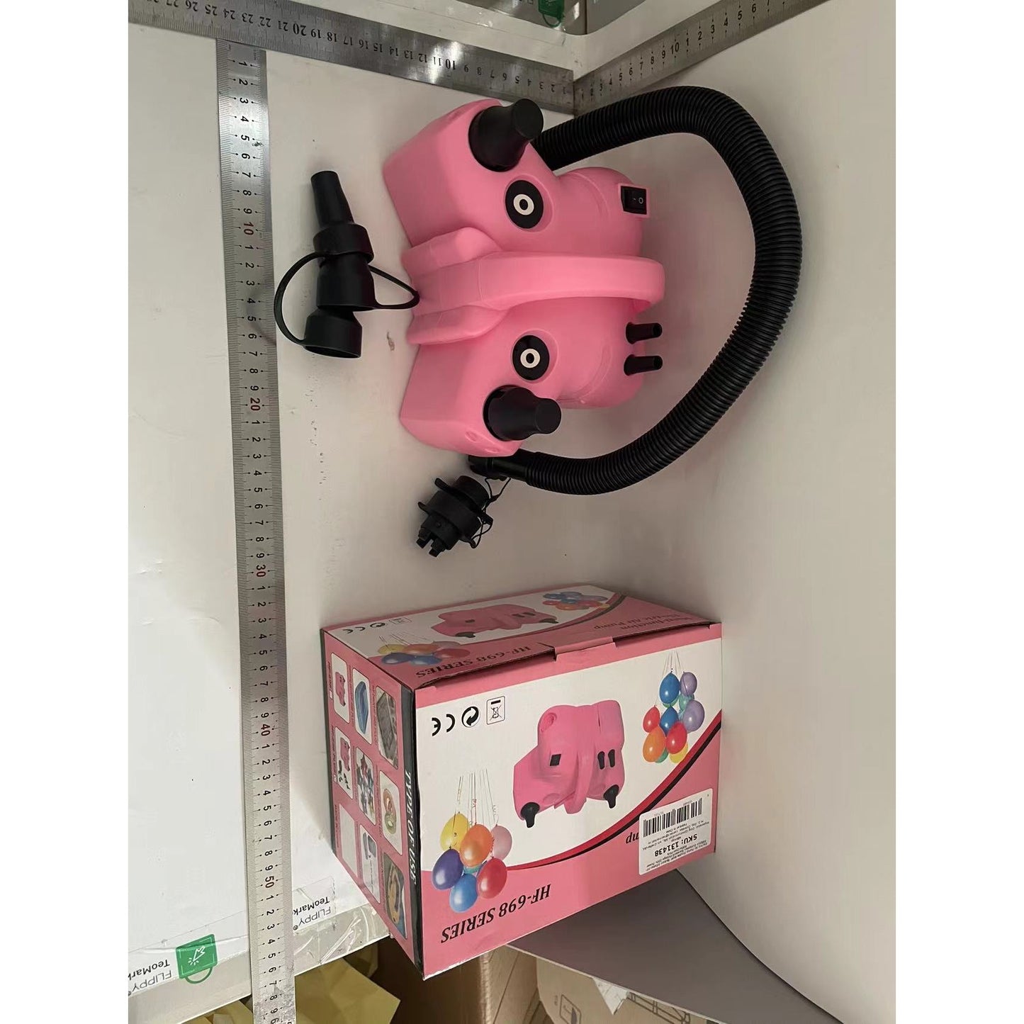 Pompa Electrica de Umflat Baloane, Klevo, cu Doua Iesiri, Accesorii Incluse, 220V, Putere 600W, Accesorii petrecere, Roz