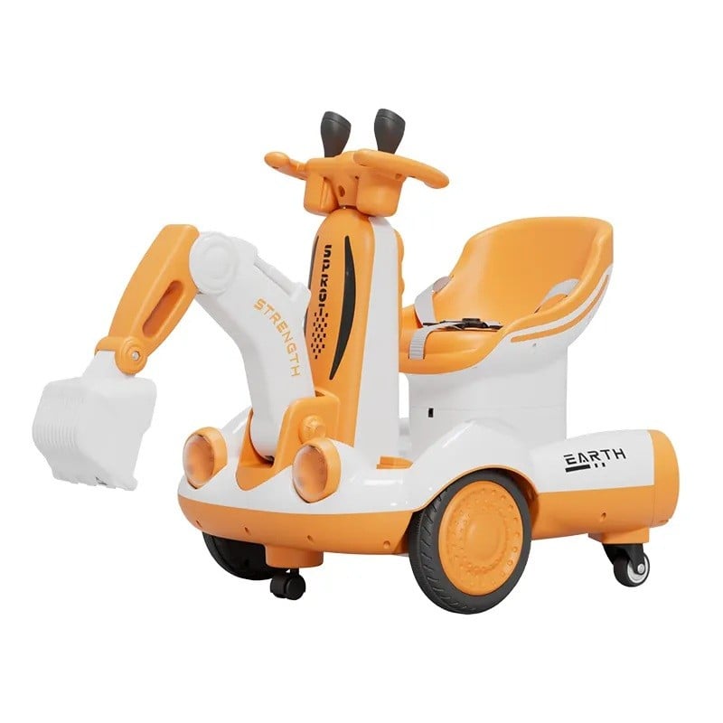 Excavator Electric, Klevo, pe 4 Roti Antiderapante, cu Telecomanda, Brat Controlat Electric, cu Telecomanda, +2 Ani, Galben