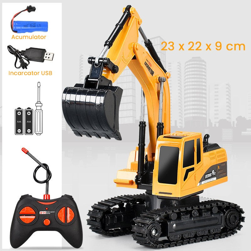 Excavator Jucarie pentru Copii, Klevo, Jucarie Excavator cu Telecomanda, Jucarie de Constructie, Acumulator cu Incarcare USB, 23 x 22 x 9 cm, Portocaliu