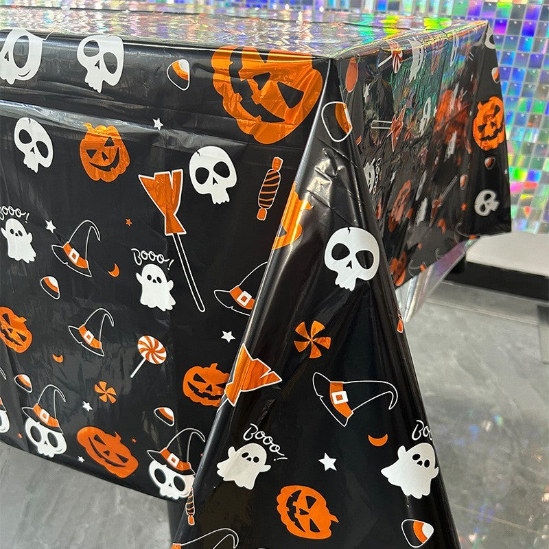 Fata de Masa, Klevo, din Folie, Imprimeu Halloween - Boo, 137 x 183 cm, Negru