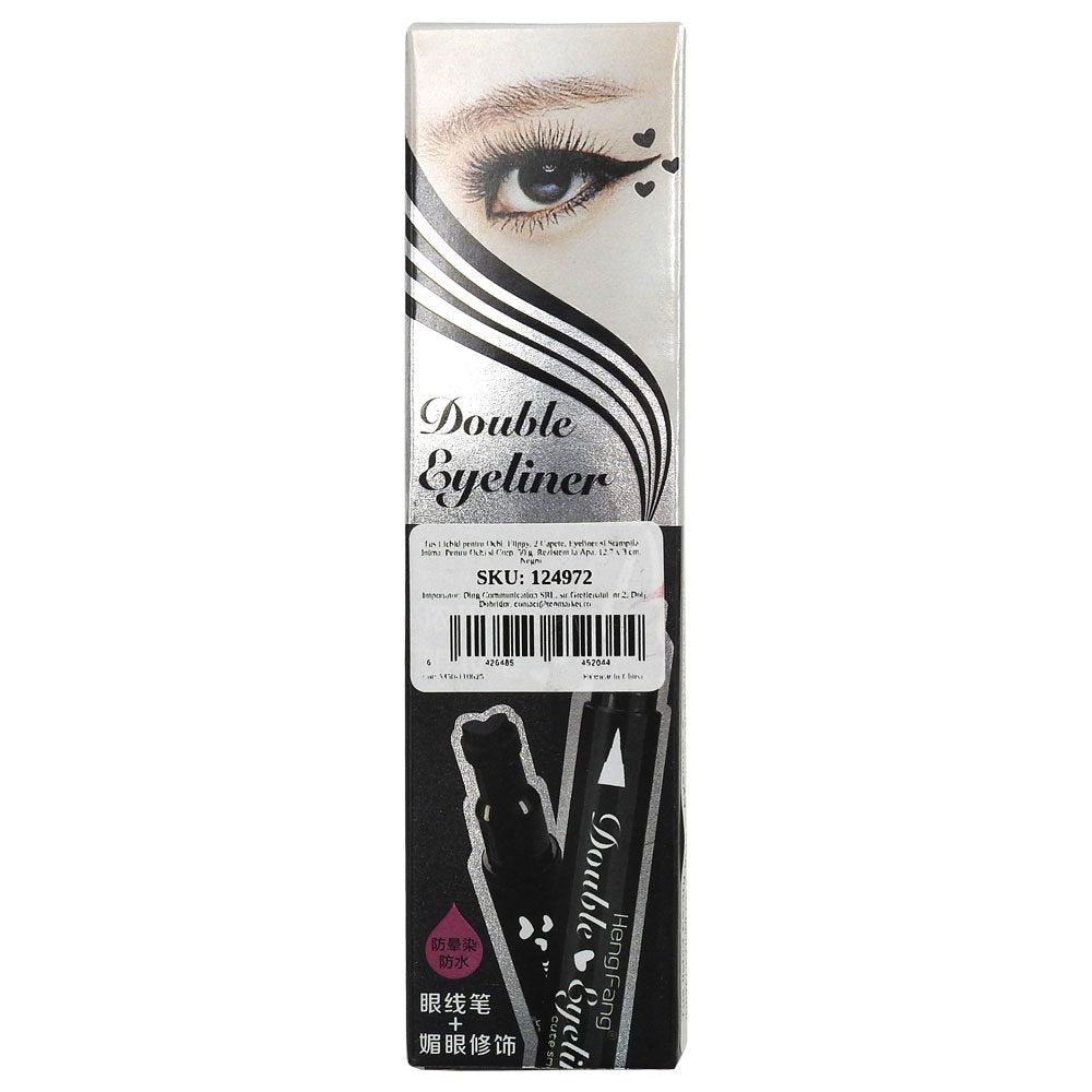 Tus Lichid pentru Ochi, Klevo, 2 Capete, Eyeliner si Stampila Inima, Pentru Ochi si Corp, 50 g, Rezistent la Apa, 12.7 x 3 cm, Negru