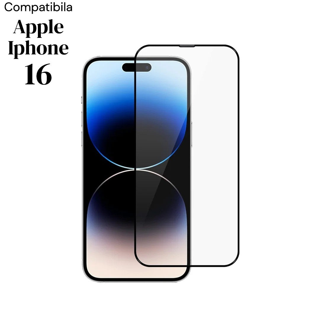 Folie de Protectie Ceramica, Klevo, Compatibila cu Apple iPhone 16, Ceramics 9D, Antisoc, Margini Negre, Transparent