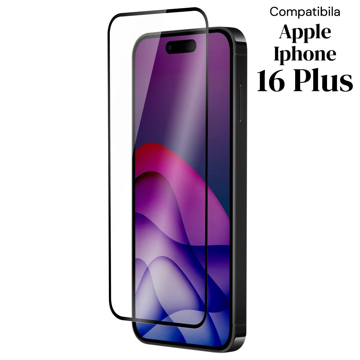 Folie de Protectie Ceramica, Klevo, Compatibila cu Apple iPhone 16 Plus, Ceramics 9D, Antisoc, Margini Negre, Transparent
