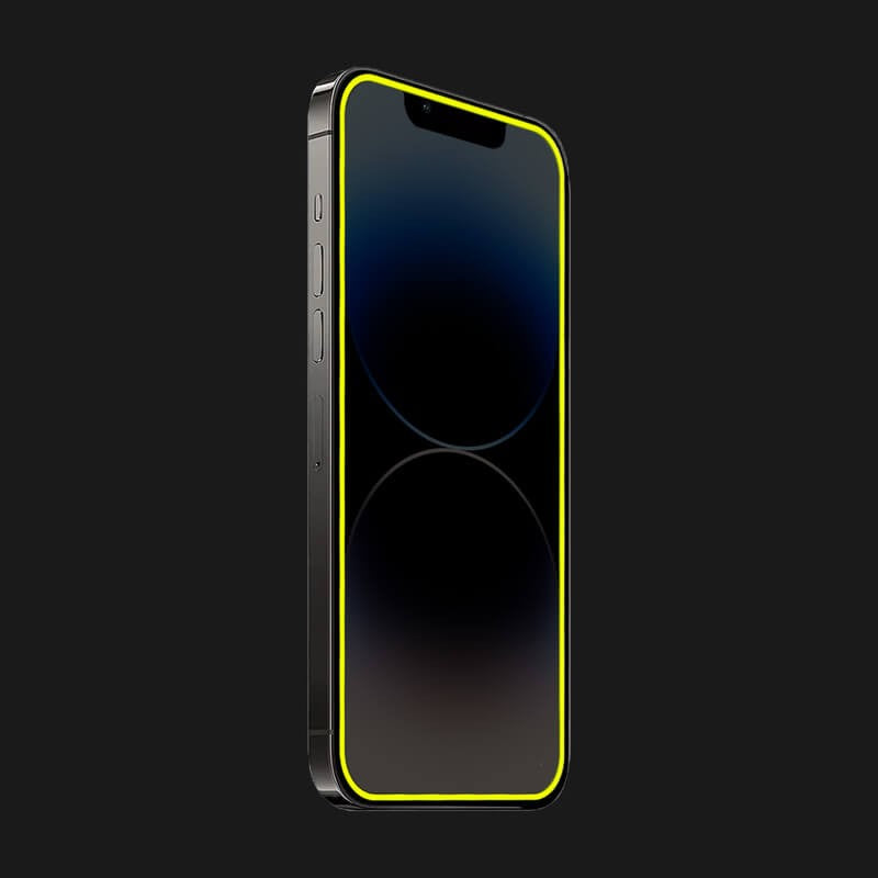Folie de Sticla Securizata pentru Apple iPhone 15, Klevo, Luminous, Margine Fosforescenta Neon din Silicon, Mat, Anti-Amprenta, Protectie Completa, 9H, Galben