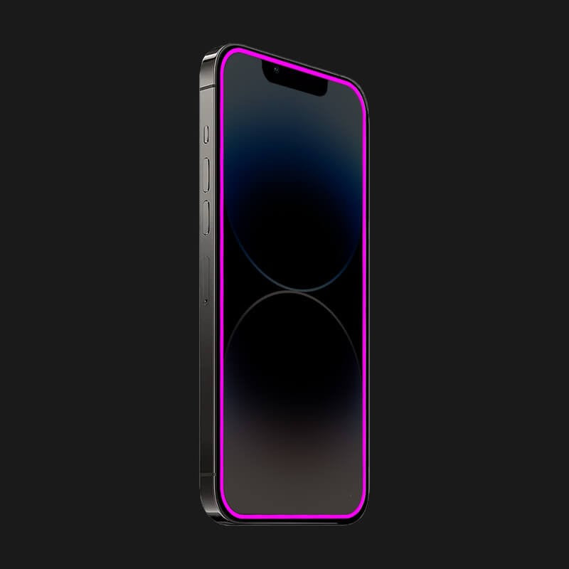 Folie de Sticla Securizata pentru Apple iPhone 15 Pro Max, Klevo, Luminous, Margine Fosforescenta Neon din Silicon, Mat, Anti-Amprenta, Protectie Completa, 9H, Violet
