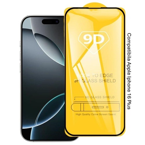 Folie Sticla Securizata, Klevo, Compatibila cu Apple iPhone 16 Plus, Full Cover 9D, HD, Margini Negre, Transparenta