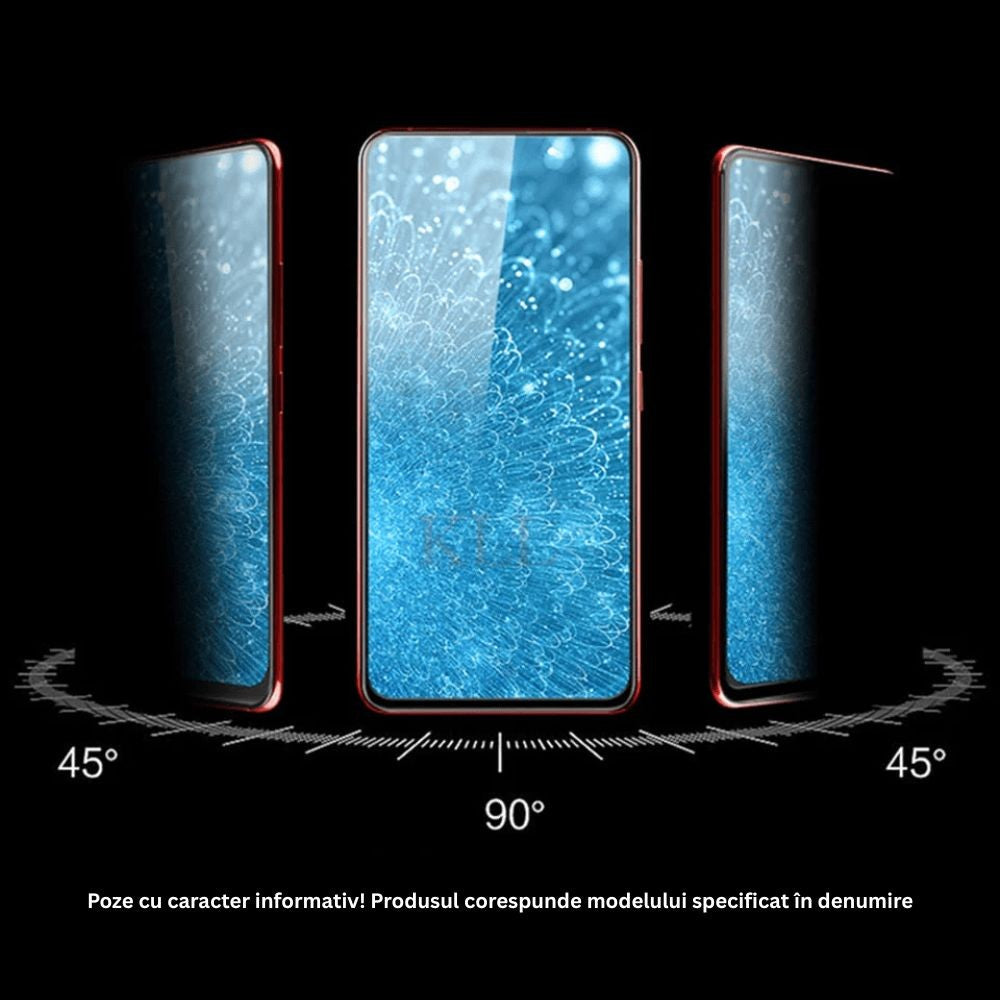 Folie Sticla Securizata, Klevo, Pentru Xiaomi Redmi Note 13 Pro Plus, Privacy Classic, 2.5D, Confidentialitate 35°, Negru Transparent