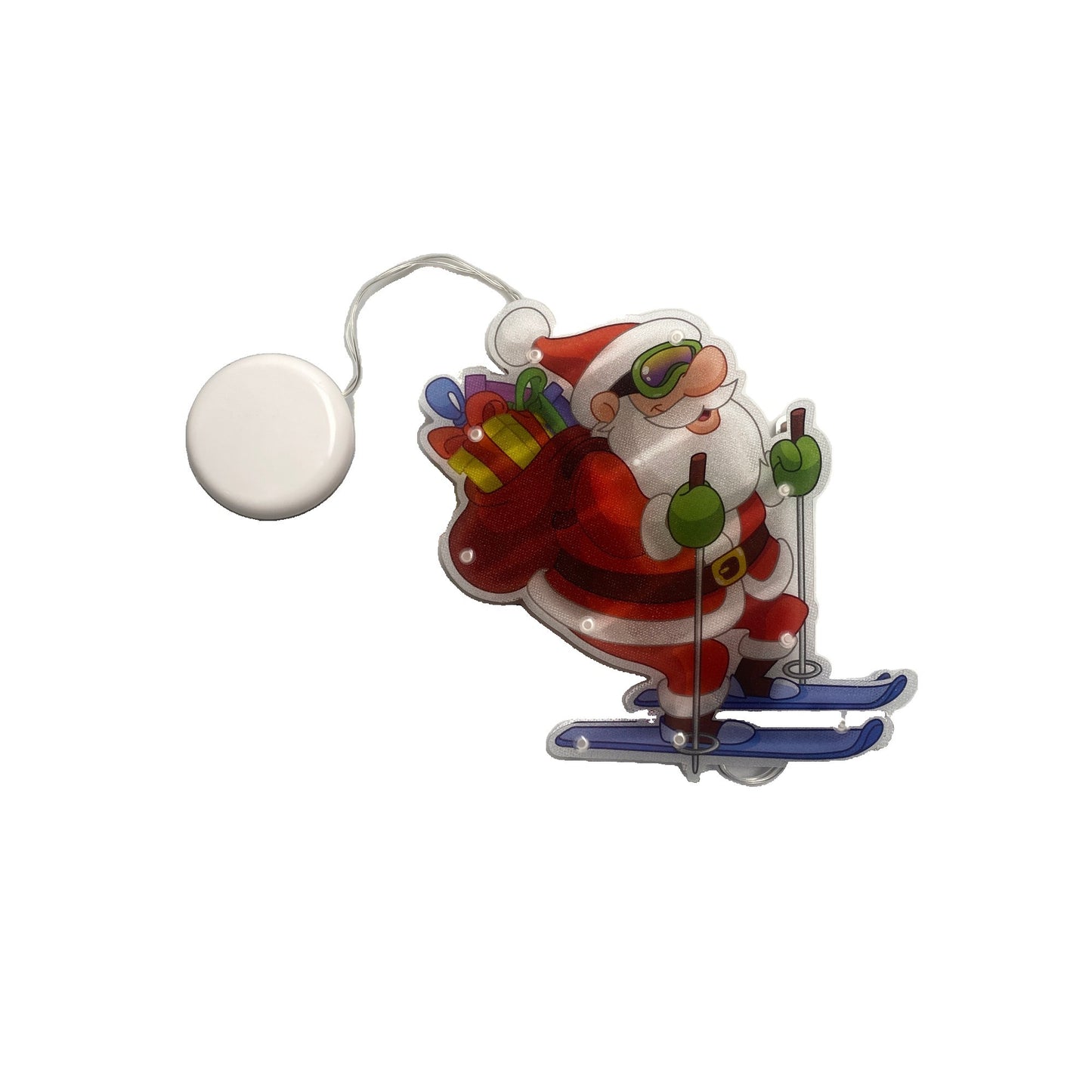 Decoratiune de Craciun pentru fereastra Klevo, Mos Craciun pe schiuri, cu LED-uri, 15 cm, alb cald