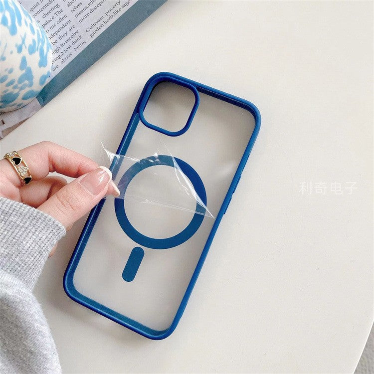 Husa MagSafe pentru Apple iPhone 14 Pro Max, Full Cover, Frosted Acrylic Color Big Hole, Magnetica, Incarcare Wireless, Klevo, Albastru