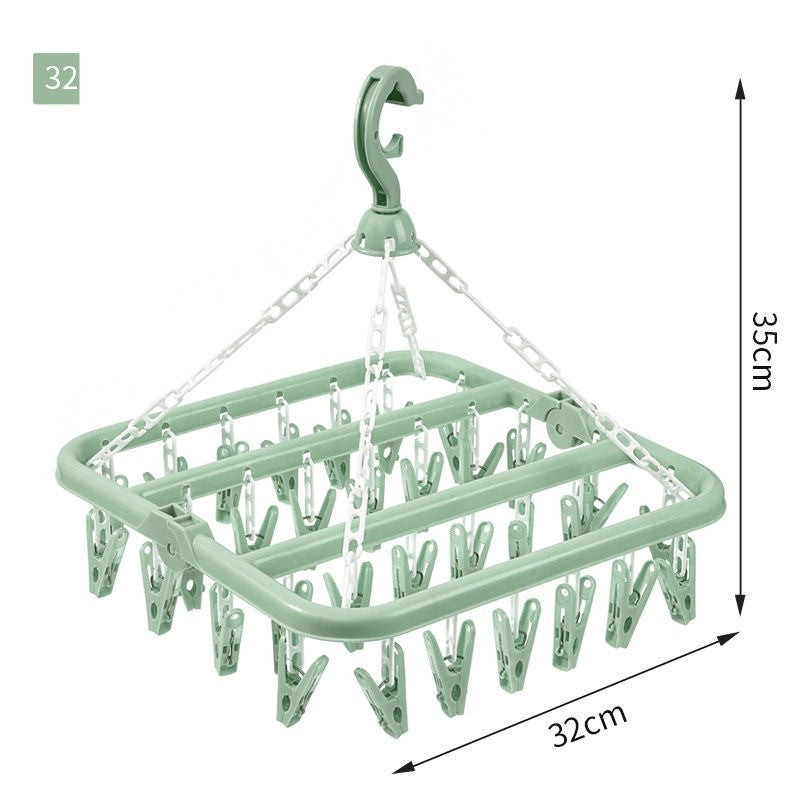 Uscator de rufe Klevo, 32 de cleme, Plastic, Pliabil, rotire 360 grade, 32x32 cm, Verde