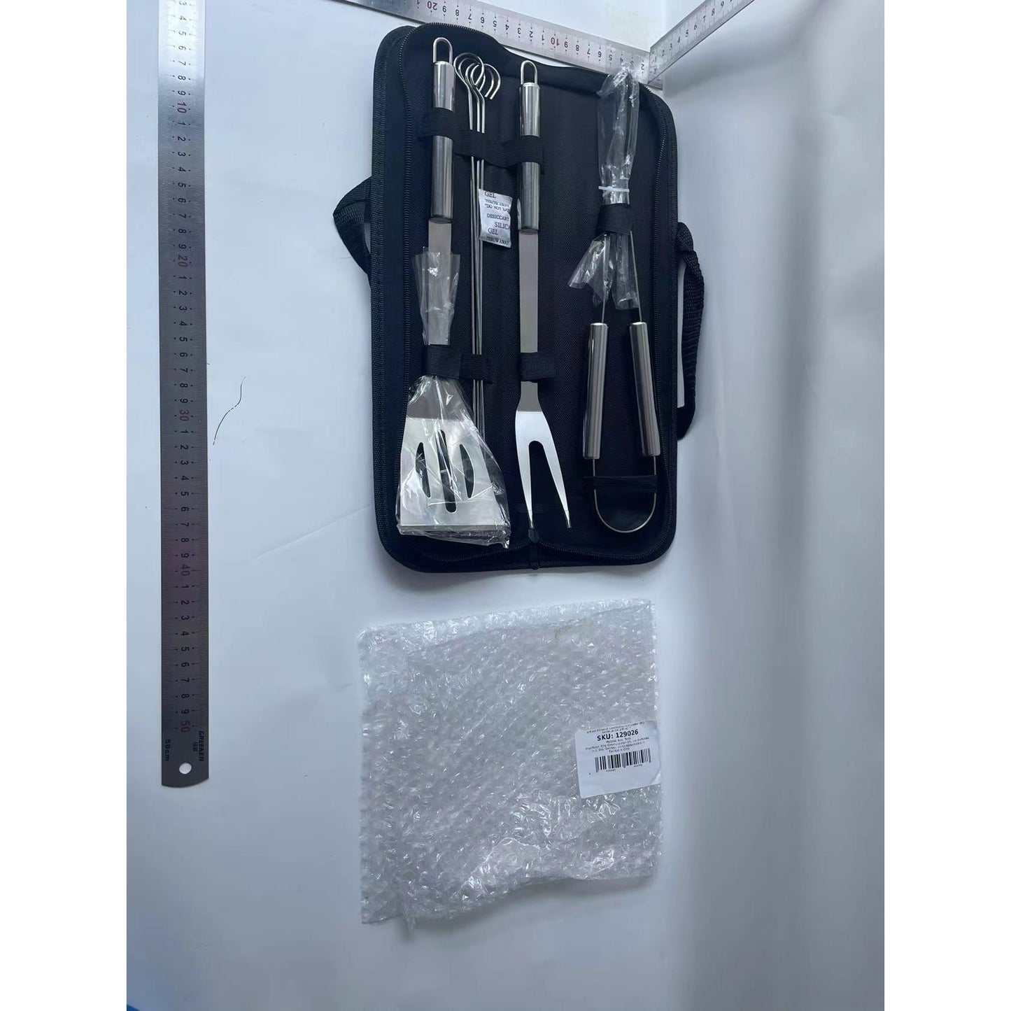 Set 7 Ustensile pentru Gratar, Klevo, din Otel Inoxidabil, Geanta Oxford, Argintiu