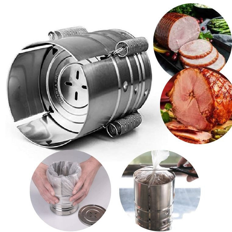 Presa din inox Klevo, pentru preparat sunca presata, cu capac, dimensiune reglabila in 3 trepte, 15 x 15 x 18 cm, argintiu
