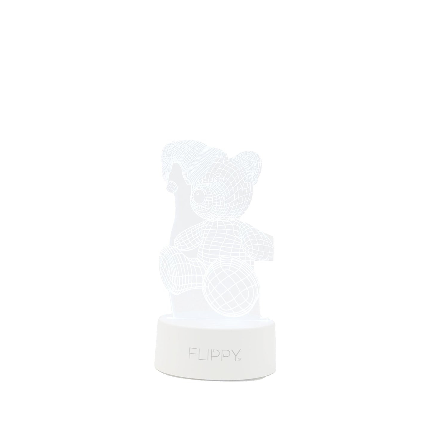 Lampa LED decorativa, Klevo, 3D, Urs cu palarie, cu telecomanda, doua moduri de alimentare USB si baterii, 20 cm inaltime, din material acril si lumina multicolora, alb