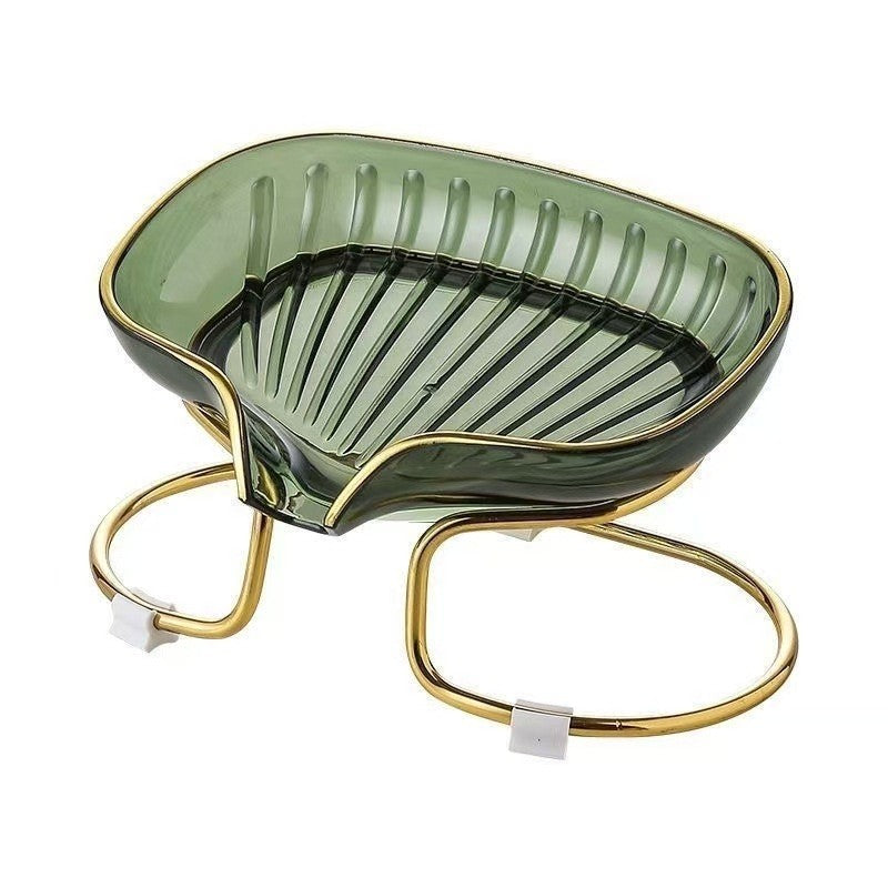 Savoniera cu Suport, Klevo, Sistem de Scurgere a Apei, Margine Aurie, 14 x 8.5 x 9 cm, din TPE, Verde