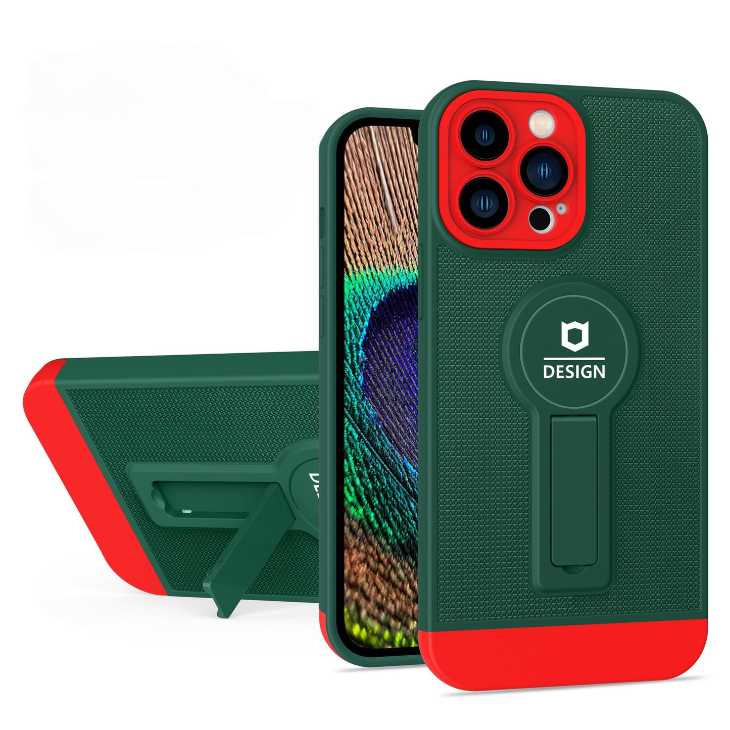 Husa Armor Design cu Stand pentru Apple iPhone 14 Plus (6.7) Verde/Rosu, Suport Auto Magnetic, Protectie Antisoc, Klevo