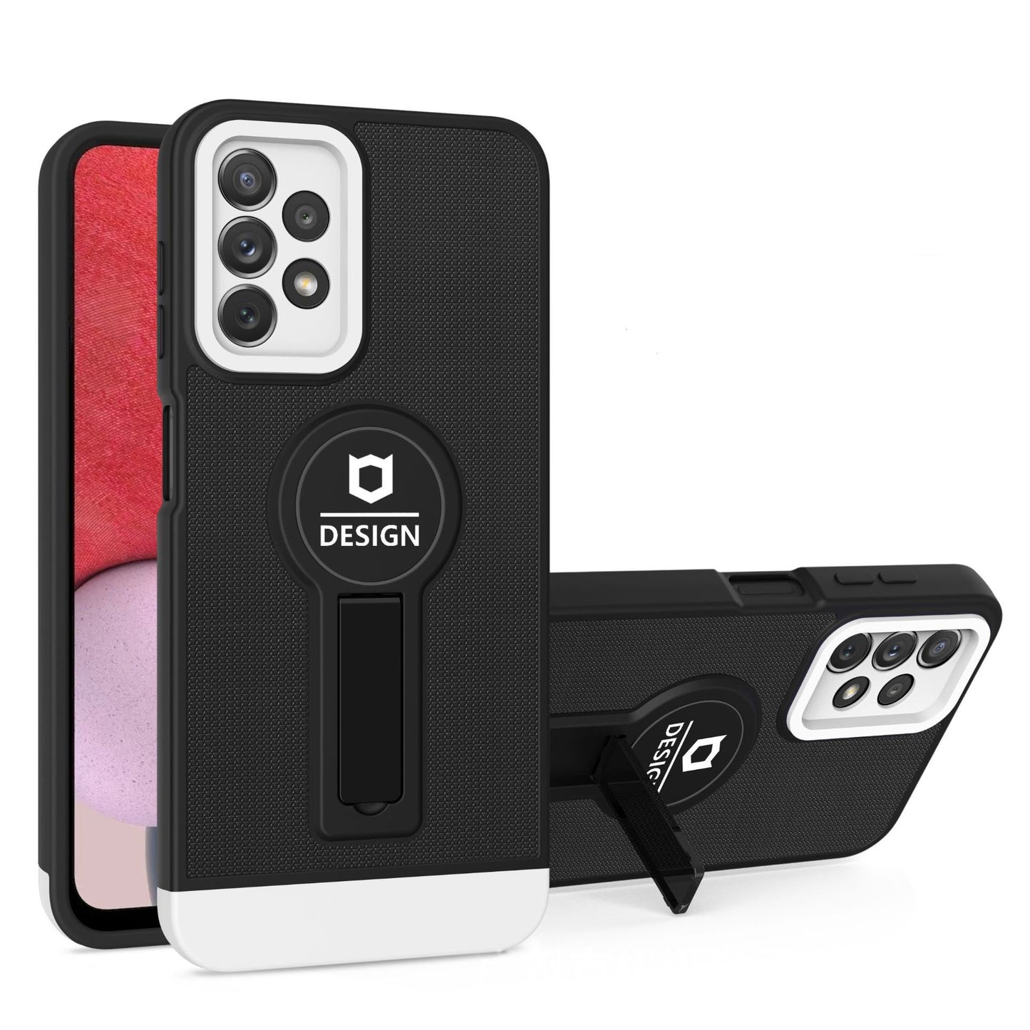 Husa Armor Design cu Stand pentru Samsung Galaxy A02s/ A03s, Negru/Alb, Suport Auto Magnetic, Wireless Charge, Protectie Antisoc, Klevo