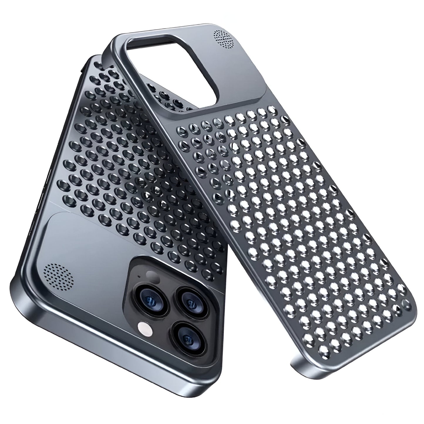 Husa Aromaterapia Compatibila cu iPhone 15 Pro, Klevo, Antisoc, Antizgariere, Protectie Camera si Supraincalzire, din Aliaj de Aluminiu, Gri