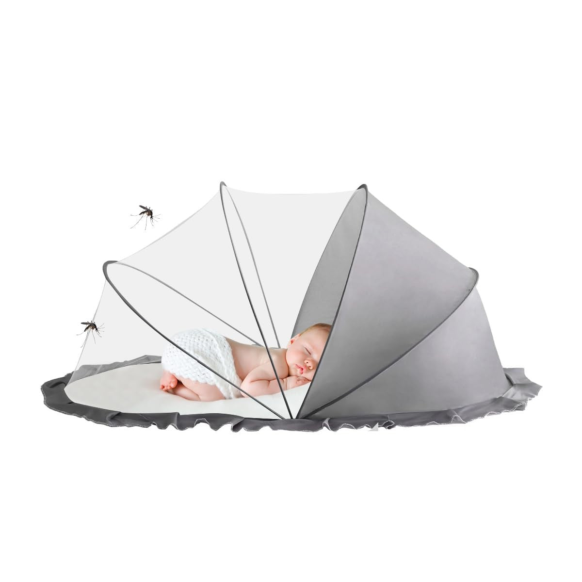 Husa Anti-Tantari, Klevo, Pliabila, Protectie 360 Grade, 0-1 An, 60 x 55 x 5 cm, Gri