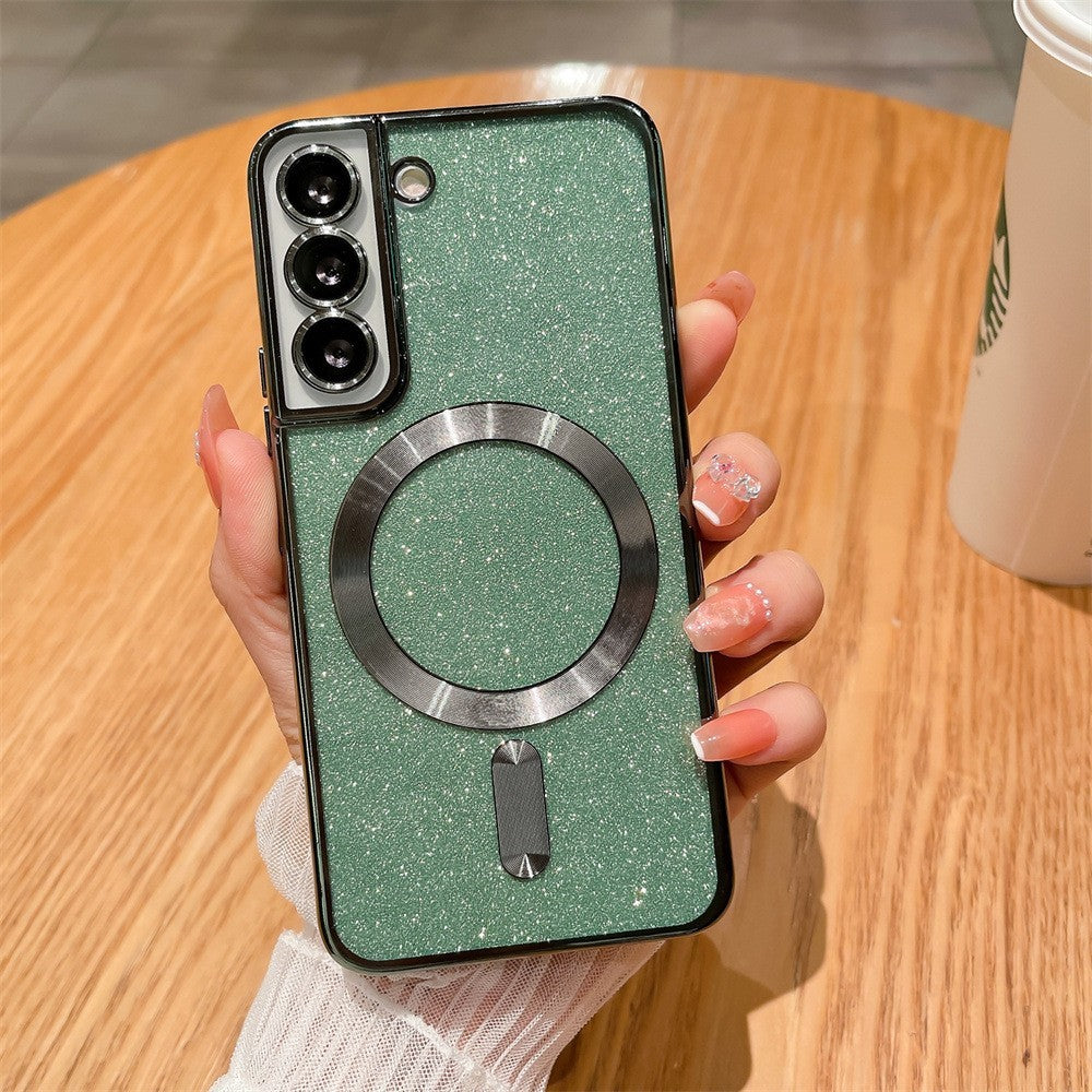 Husa de Protectie 2 in 1, Klevo, Husa pentru Samsung Galaxy S23, Glitter Chrome Magsafe, din TPU, Magnetica, cu Protectie Lentila, Verde
