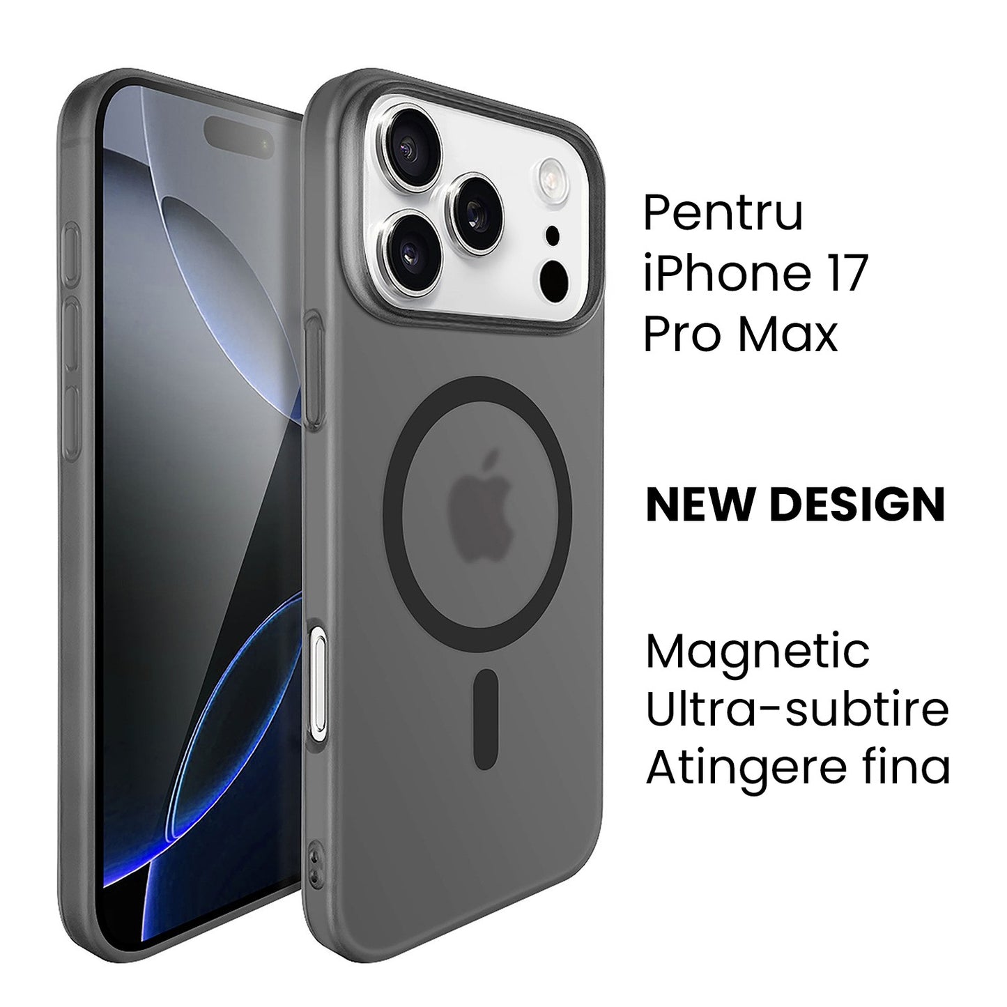 Husa de Protectie compatibila Apple iPhone 17 Pro Max, Klevo, Magnetica Ultra-subtire, Anti-alunecare, Protectie PC, Rezistenta la Zgirieturi, Negru