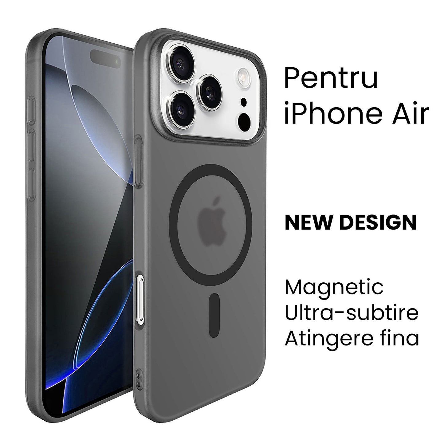 Husa de Protectie compatibila Apple iPhone 17 Air, Klevo, Magnetica Ultra-subtire, Anti-alunecare, Protectie PC, Rezistenta la Zgirieturi, Negru