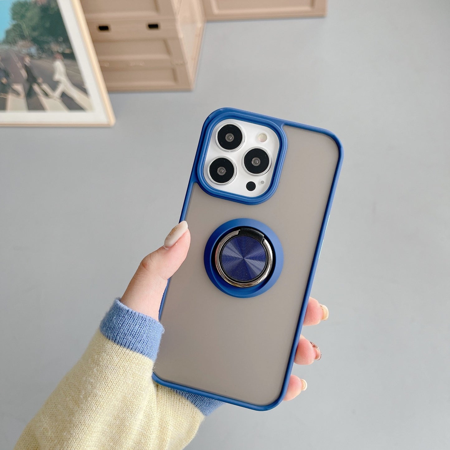 Husa de protectie Klevo compatibila cu Apple iPhone 13 Pro,Defender cu prindere inel,Albastru